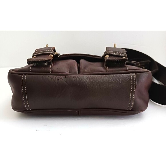 VTG Fossil 54 Dk Brown Leather Messenger Crossbody Bag Flap Front Brass Buckles - Picture 6 of 12